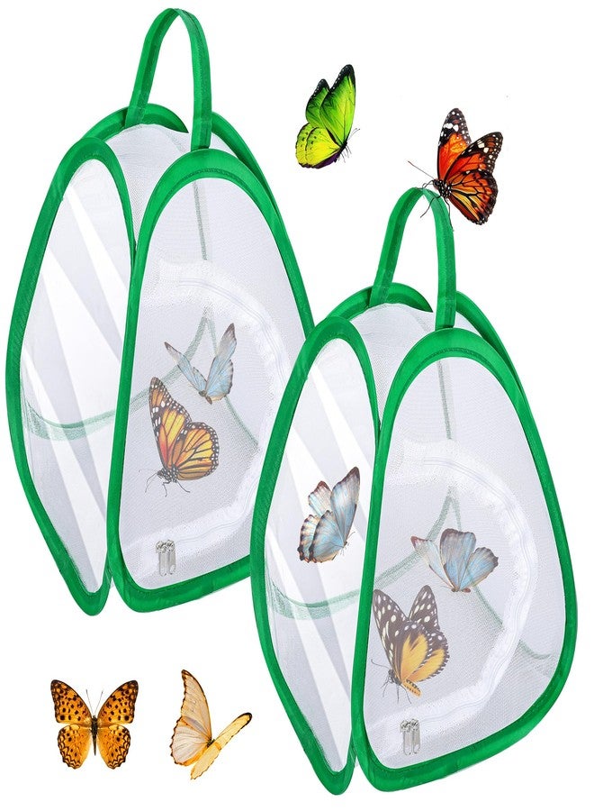 DECOHS 2 Pcs Mini Butterfly Habitat Cage- 10 x 8.8 x 8 Inch Collapsible Insect Mesh Cage- Portable Butterfly Net Habitat with Zipper for Transporting and Raising - Image 1